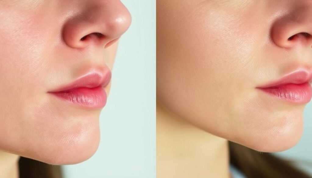 A close-up of a person's face, showcasing the dramatic improvement in skin texture and appearance after undergoing TKMD laser scar removal treatment. The image highlights the gradual reduction of scar tissue, revealing smoother, more even-toned skin. The lighting is soft and diffused, emphasizing the natural glow and radiance of the post-treatment skin. The camera angle is angled slightly upwards, creating a sense of confidence and empowerment in the subject. The overall mood is one of transformation and renewed self-assurance.