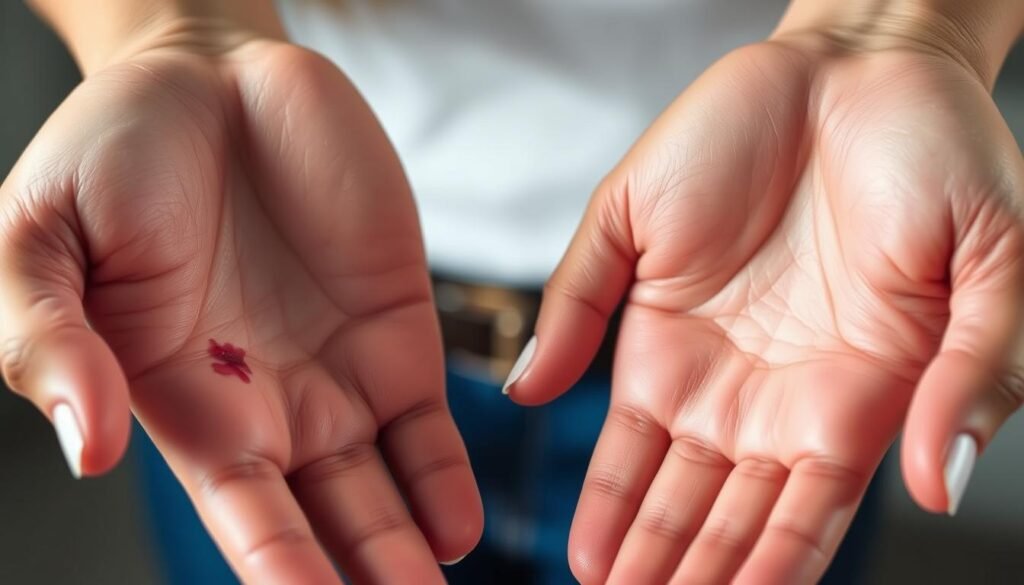 A close-up photograph of two hands, one with a noticeable scar and the other with smooth, blemish-free skin. The background is blurred, keeping the focus on the foreground. Soft, natural lighting illuminates the scene, highlighting the subtle texture and tone differences between the scarred and healed skin. The image conveys a sense of before and after, showcasing the impressive results of TKMD laser scar removal treatment. The overall mood is one of transformation and renewal.