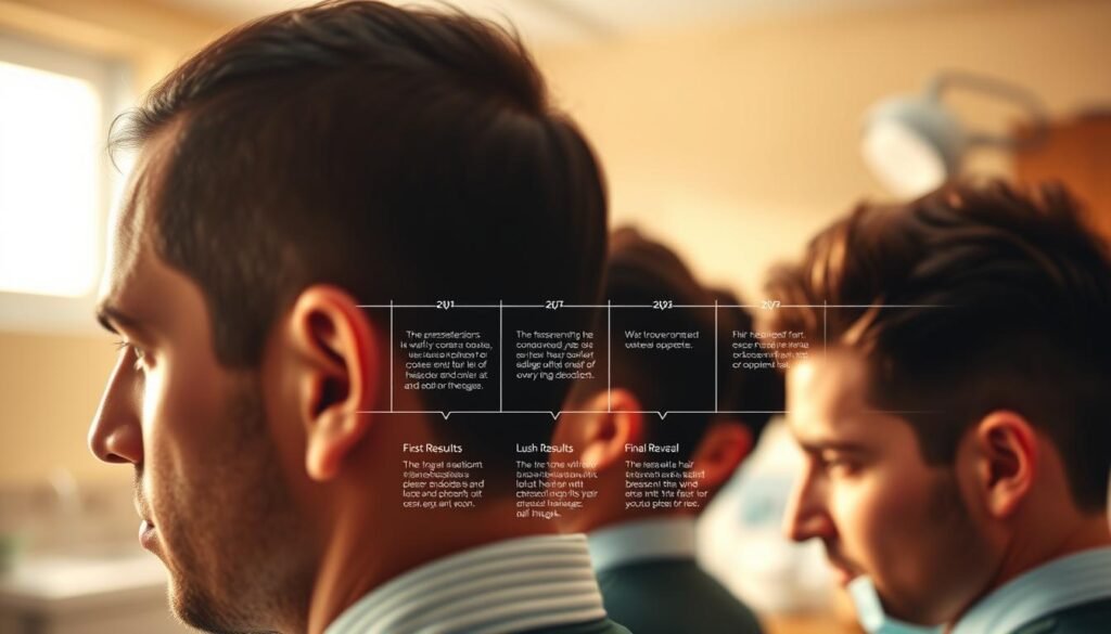 A detailed timeline of the hair transplant journey, captured with a TKMD lens. In the foreground, a series of realistic close-up portraits showcasing the gradual transformation, from the initial consultation to the final, lush results. The middle ground features a sleek, minimalist infographic overlay, charting the key milestones - from the first procedure to the final reveal. The background is a softly blurred, clinical environment, lending a sense of professionalism and expertise. Warm, natural lighting casts a gentle glow, creating a soothing, reassuring atmosphere. This comprehensive visual narrative serves as a comprehensive guide for those considering a hair transplant in Al Ain. A detailed timeline of the hair transplant journey, captured with a TKMD lens. In the foreground, a series of realistic close-up portraits showcasing the gradual transformation, from the initial consultation to the final, lush results. The middle ground features a sleek, minimalist infographic overlay, charting the key milestones - from the first procedure to the final reveal. The background is a softly blurred, clinical environment, lending a sense of professionalism and expertise. Warm, natural lighting casts a gentle glow, creating a soothing, reassuring atmosphere. This comprehensive visual narrative serves as a comprehensive guide for those considering a hair transplant in Al Ain.