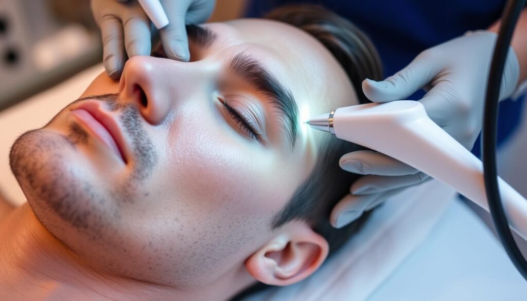 An image of a man undergoing microdermabrasion treatment