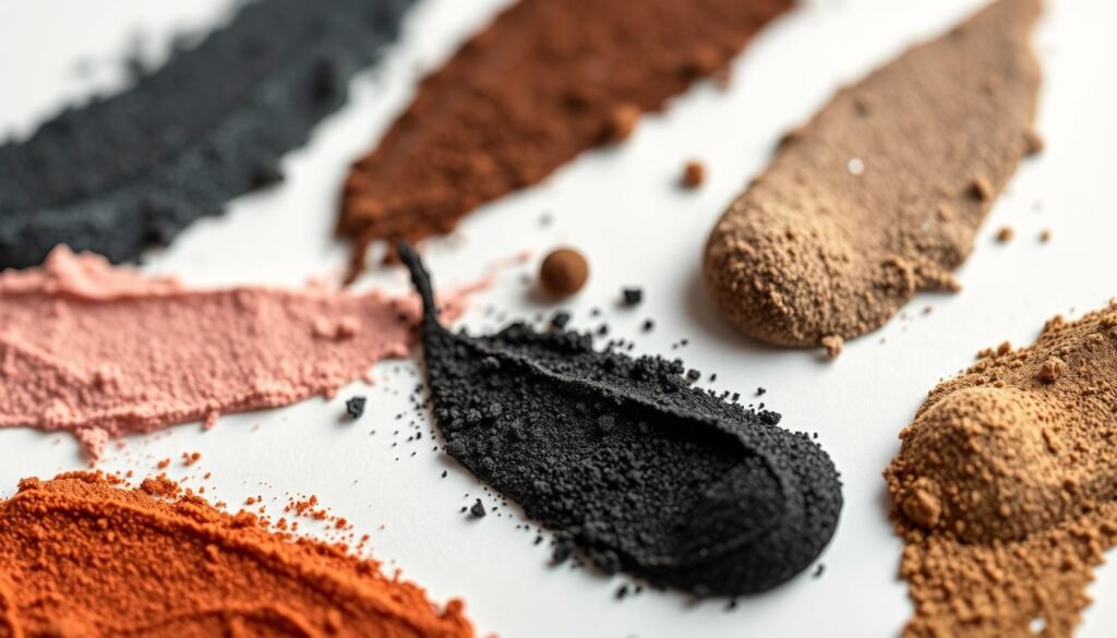 Detailed close-up shot of microblading pigment in a variety of colors, including warm and cool tones, displayed on a minimalist white background with soft directional lighting accentuating the depth and texture of the pigments. The image should capture the premium quality, versatility, and long-lasting properties of the pigments, conveying a sense of professionalism and high-end cosmetic products.