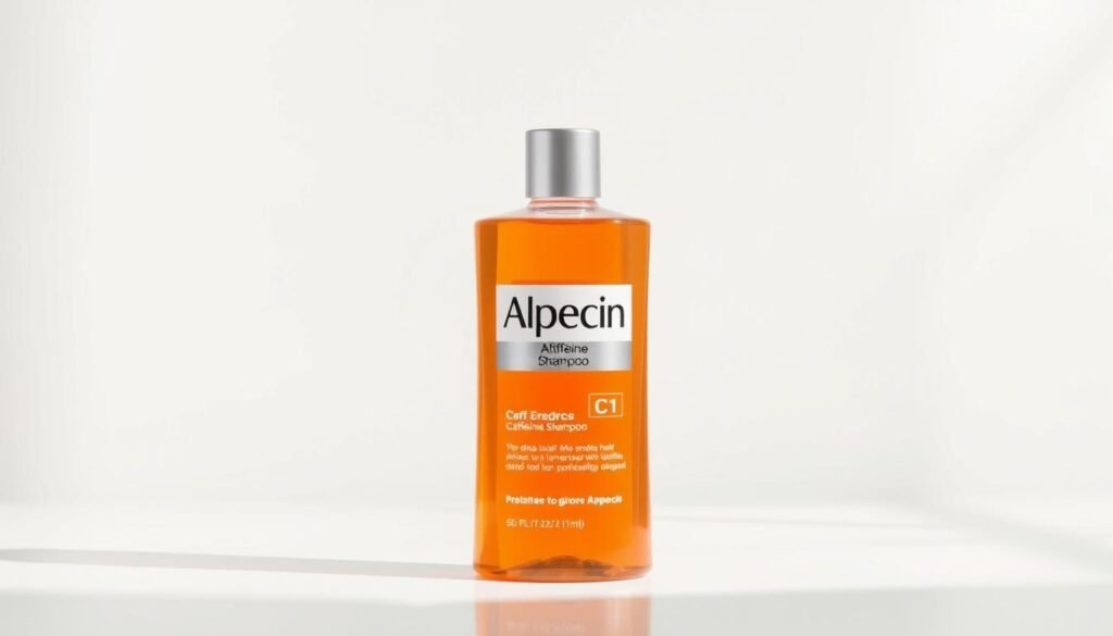 Generate an image of Alpecin C1 Caffeine Shampoo bottle with a clean, minimalist background.