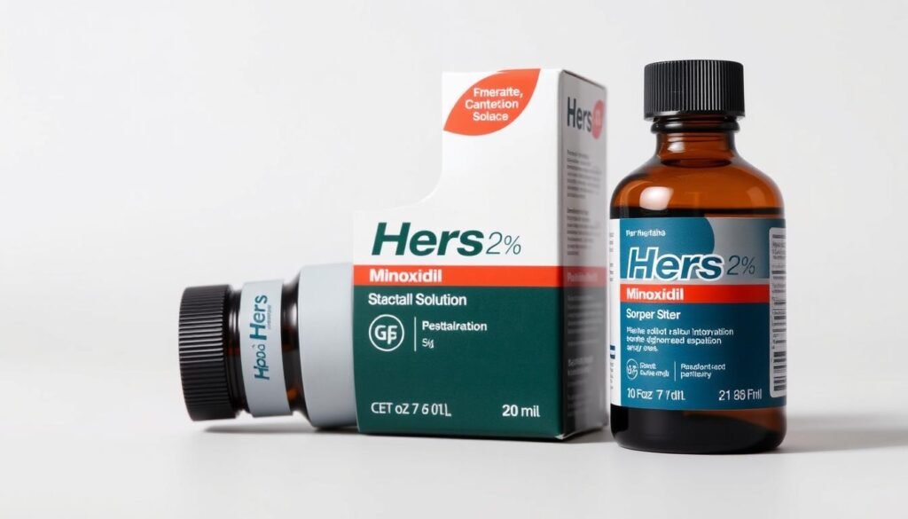 Generate an image of Hers 2% Minoxidil Solution bottle