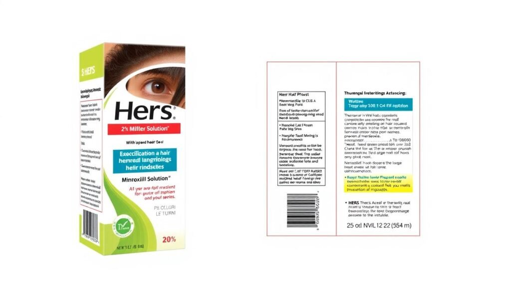 Generate an image of Hers 2% Minoxidil Solution product packaging