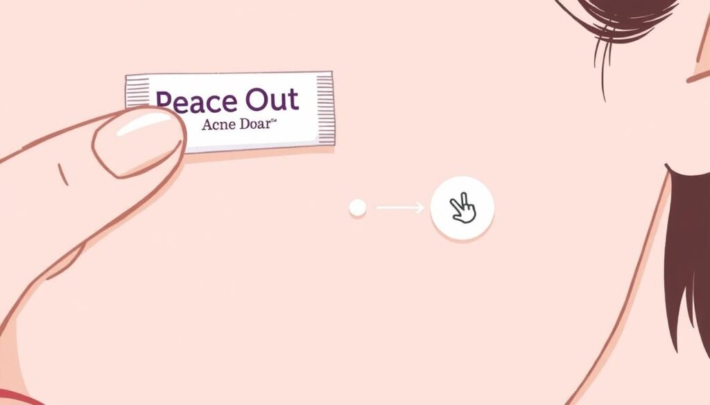 Generate an image of Peace Out Acne Dots being applied to a single acne scar. Generate an image of Peace Out Acne Dots being applied to a single acne scar.