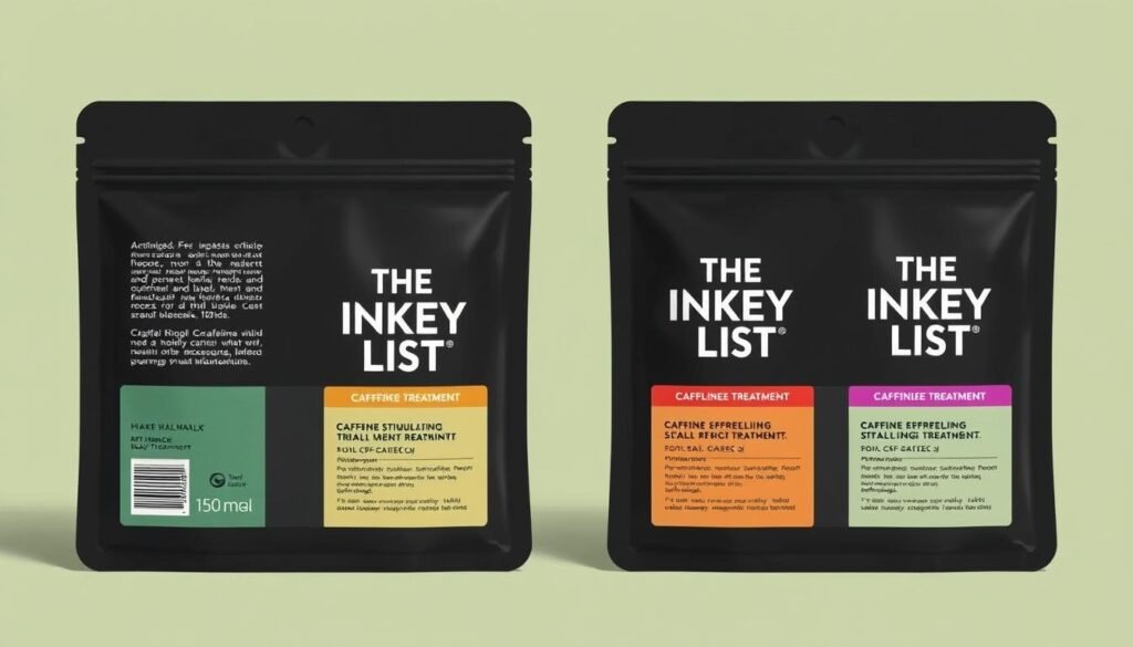 Generate an image of The Inkey List Caffeine Stimulating Scalp Treatment packaging with a focus on the product name.