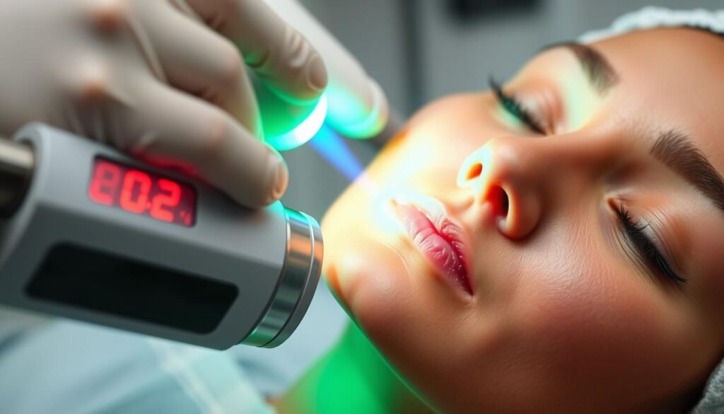 Generate an image of a CO2 laser device being used for scar removal. Generate an image of a CO2 laser device being used for scar removal.