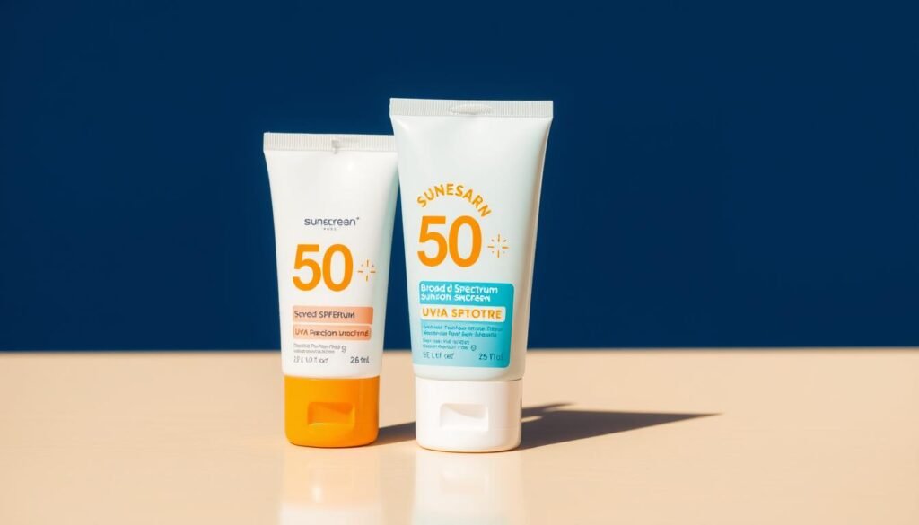 Generate an image of a broad-spectrum SPF50+ sunscreen with UVA protection factor 28. Generate an image of a broad-spectrum SPF50+ sunscreen with UVA protection factor 28.
