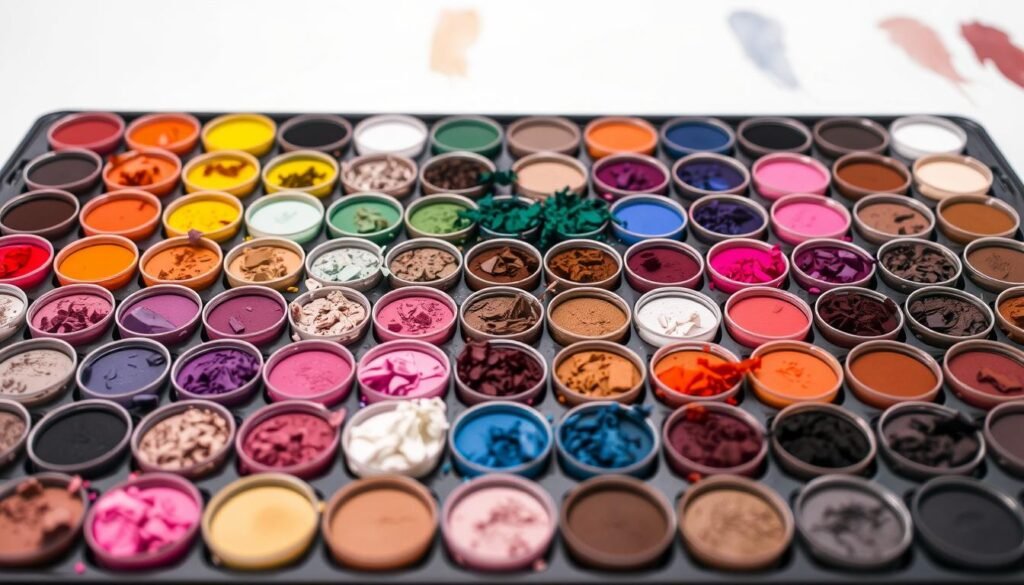 Generate an image of a diverse palette of Biotek microblading pigments Generate an image of a diverse palette of Biotek microblading pigments