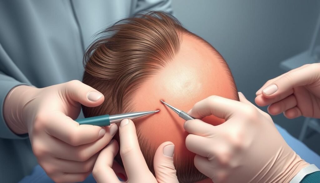 Generate an image of a hair transplant procedure Generate an image of a hair transplant procedure