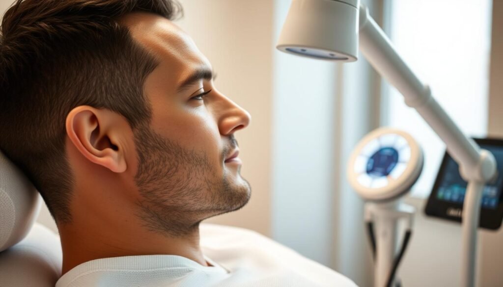 Generate an image of a man undergoing EMFace treatment