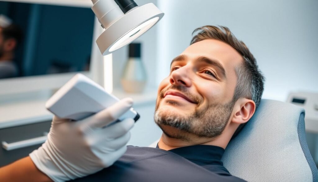 Generate an image of a man undergoing Morpheus8 treatment