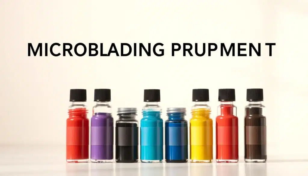 High-quality microblading pigment vials displayed in a clean, well-lit, minimalist studio setting. The pigments are arranged in the foreground, showcasing their vibrant colors and smooth, creamy textures. The background features a neutral, off-white backdrop, allowing the pigments to take center stage. The lighting is soft and diffused, creating a natural, professional-grade aesthetic. The composition emphasizes the quality, longevity, and storage-friendly nature of the pigments, in line with the article's subject and section title.