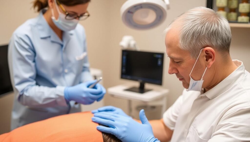 Image of a doctor administering PRP therapy for hair loss Image of a doctor administering PRP therapy for hair loss