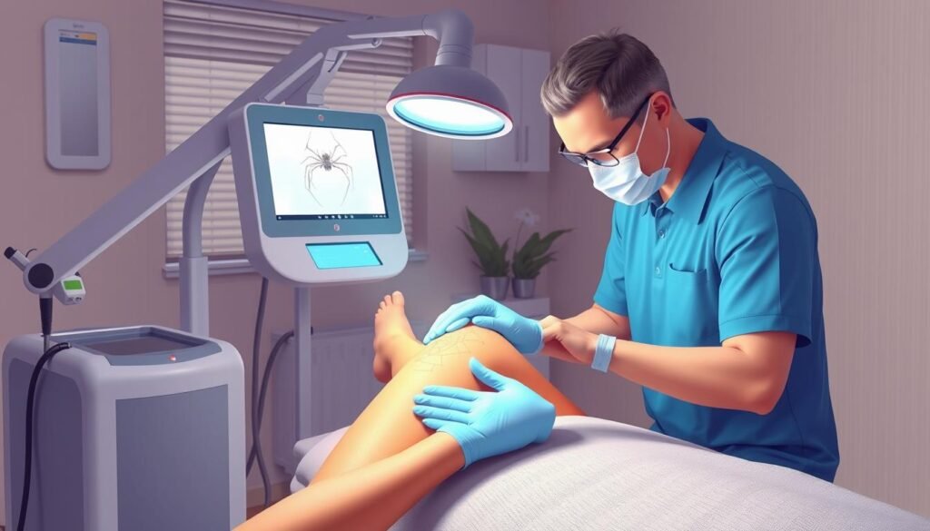 Image of a laser therapy session for spider veins treatment Image of a laser therapy session for spider veins treatment