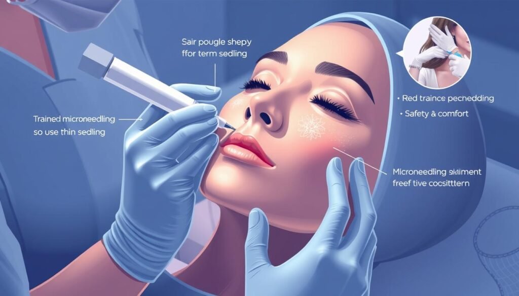 Image of a microneedling procedure being performed on a patient Image of a microneedling procedure being performed on a patient