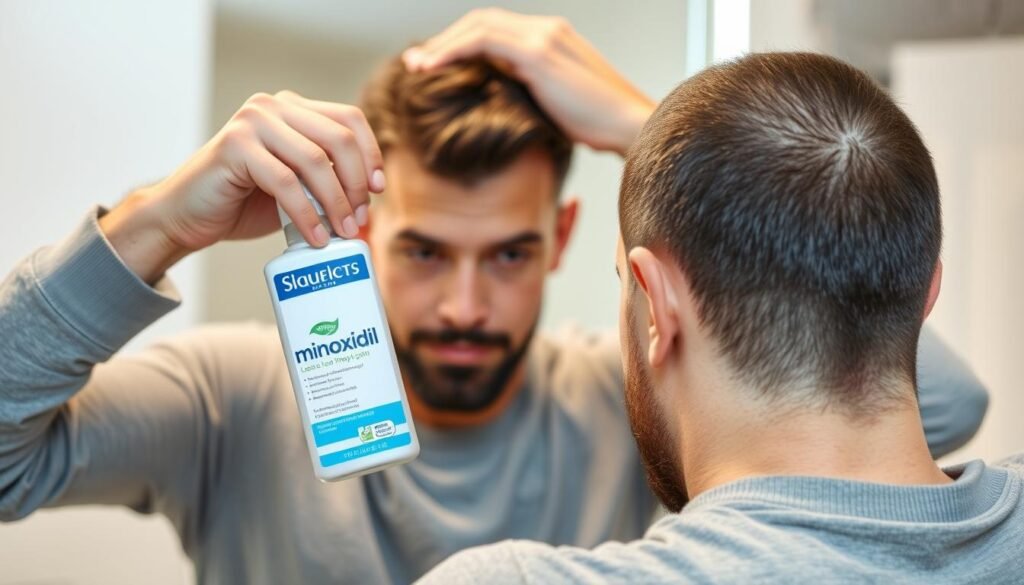 Image of a person applying minoxidil to their scalp Image of a person applying minoxidil to their scalp