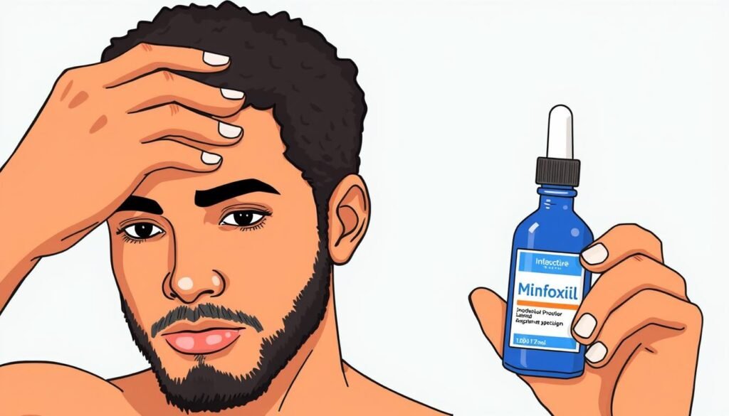 Image of a person applying minoxidil to their scalp