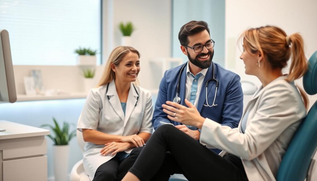 Image of a person consulting with a dermatologist or a professional in a clinic setting