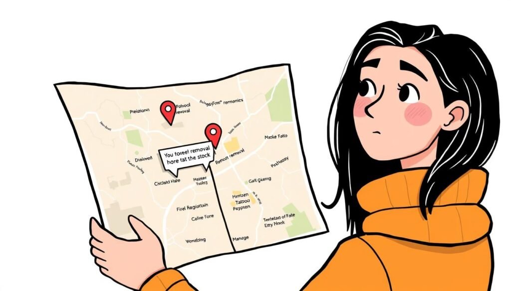 Image of a person searching for tattoo removal services on a map Image of a person searching for tattoo removal services on a map