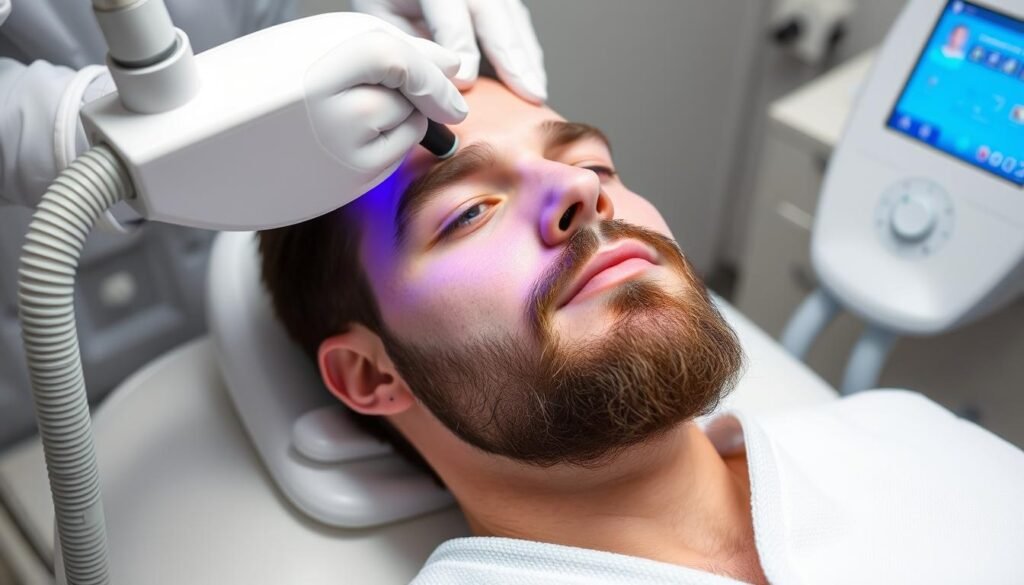 Image of a person undergoing laser hair removal for beard area