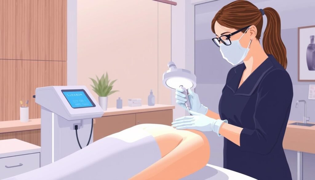 Image of a person undergoing laser hair removal treatment Image of a person undergoing laser hair removal treatment