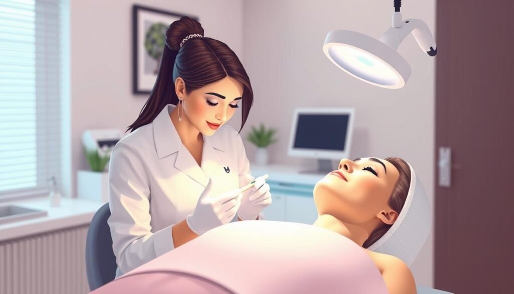 Image of a person undergoing laser treatment at a professional clinic