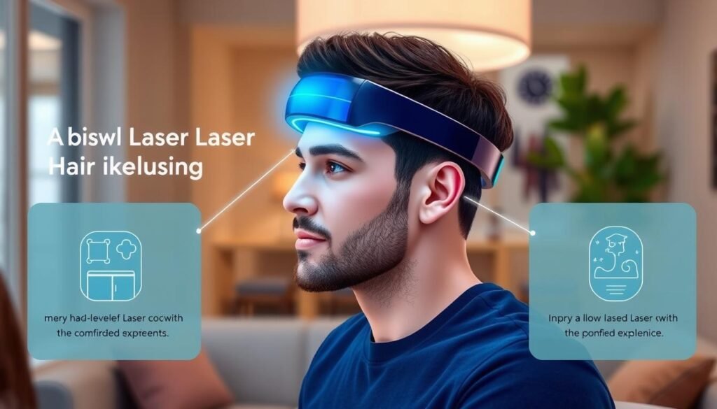Image of a person using a low-level laser cap for hair regrowth Image of a person using a low-level laser cap for hair regrowth