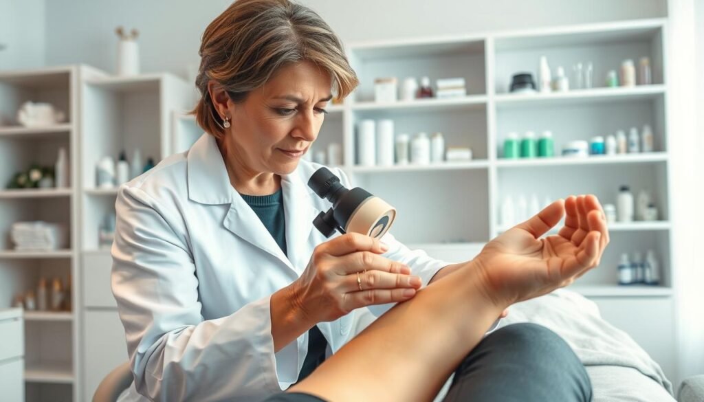 professional dermatologist examining central heating skin problems professional dermatologist examining central heating skin problems